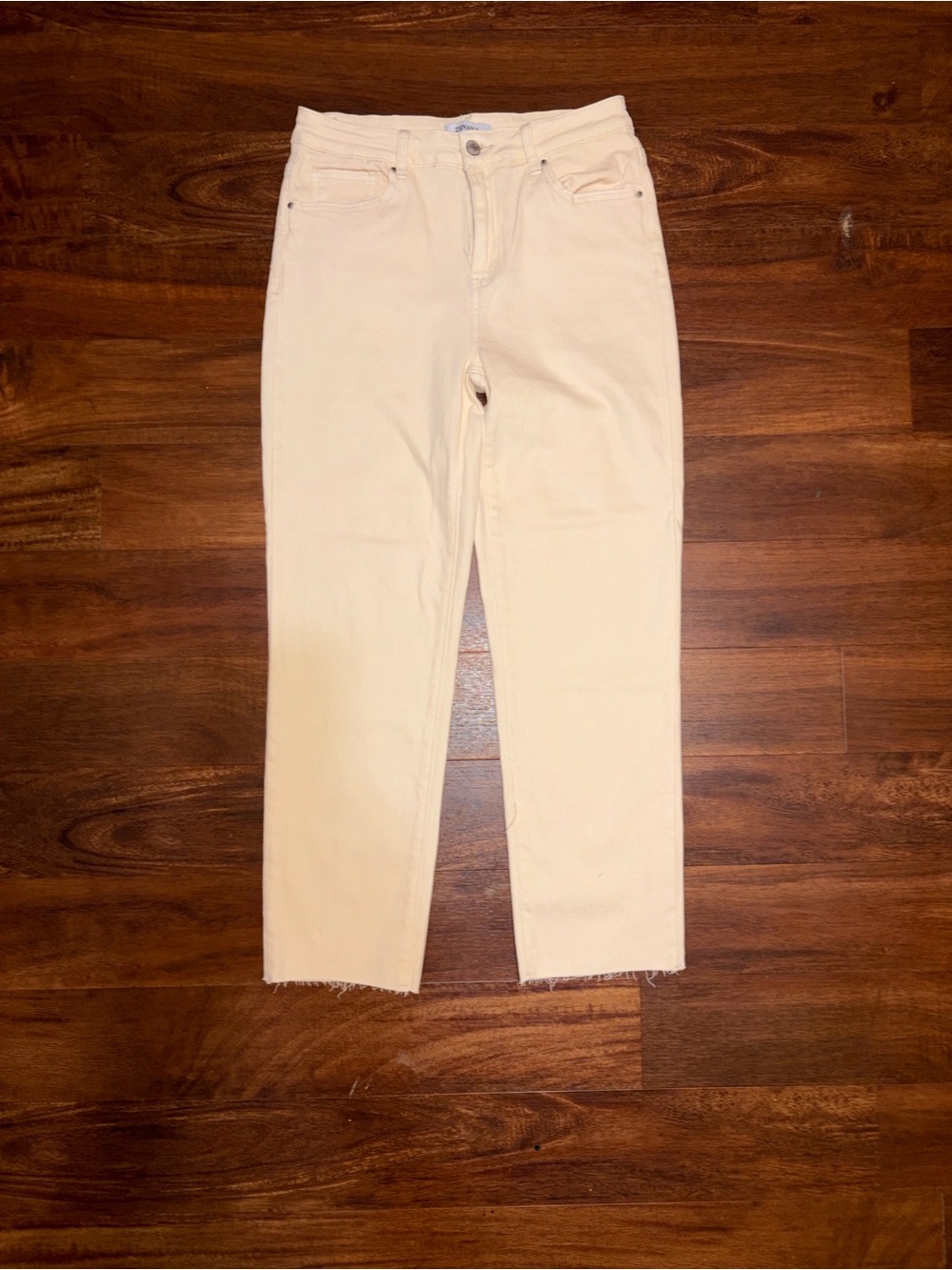 NWT Zenana Large High-Rise Cropped Raw Hem Cream Women’s Jeans 26" inseam